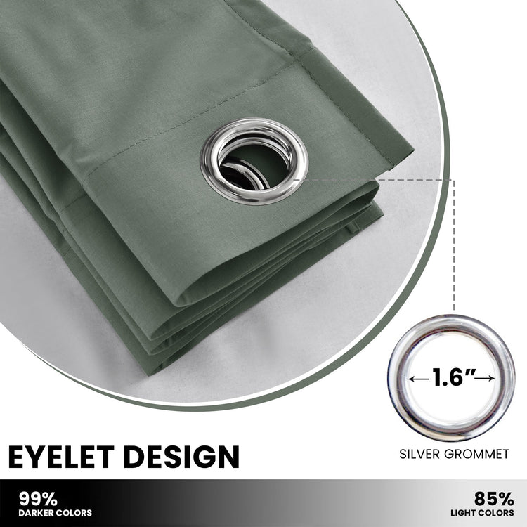 Green fabric with silver grommet on a white background