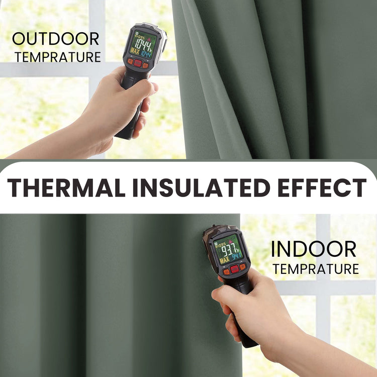 Thermal imaging of a curtain with temperature readings to demonstrate thermal insulated effect.