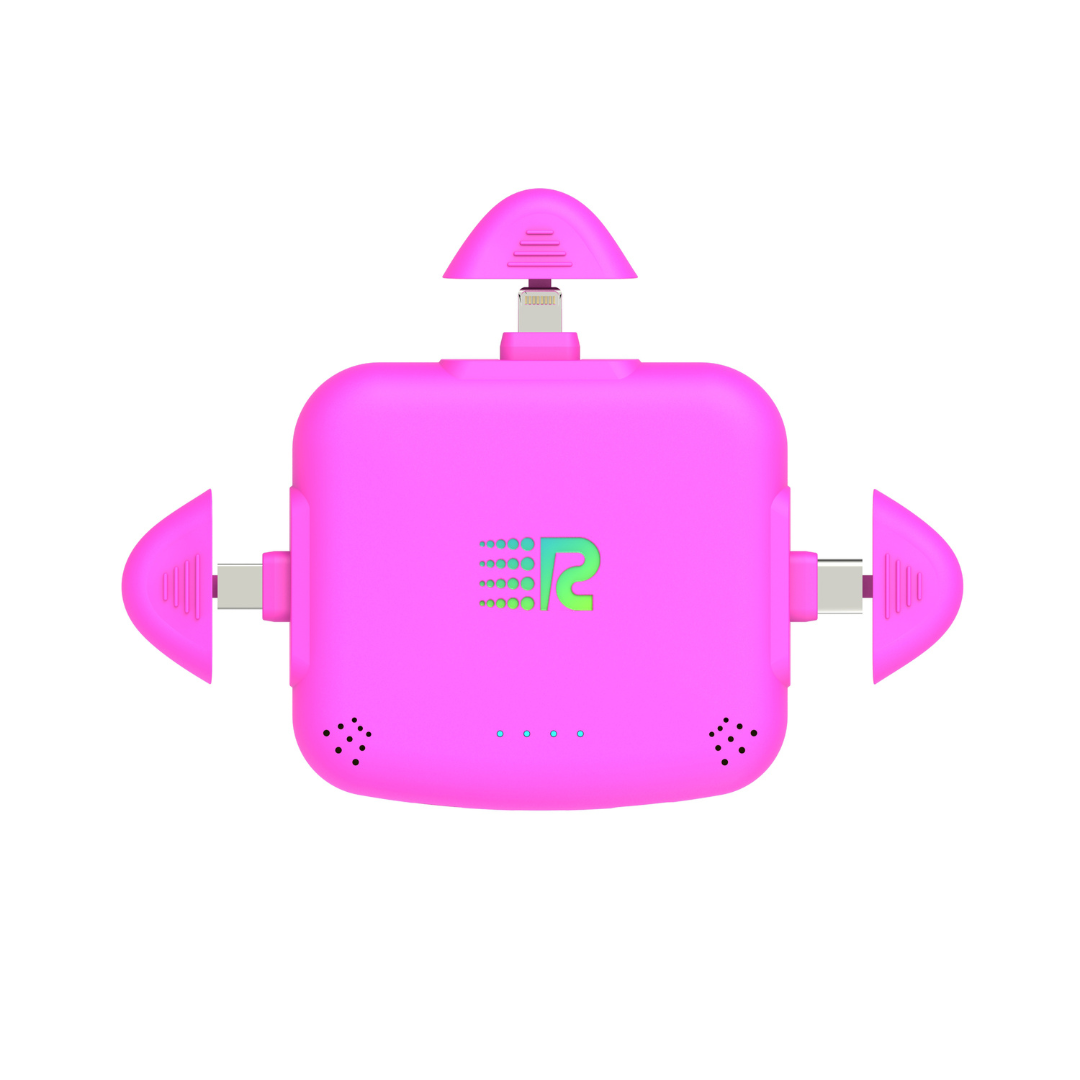 Pink electronic device with a logo on a white background