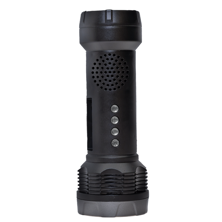 Black flashlight with buttons on a white background