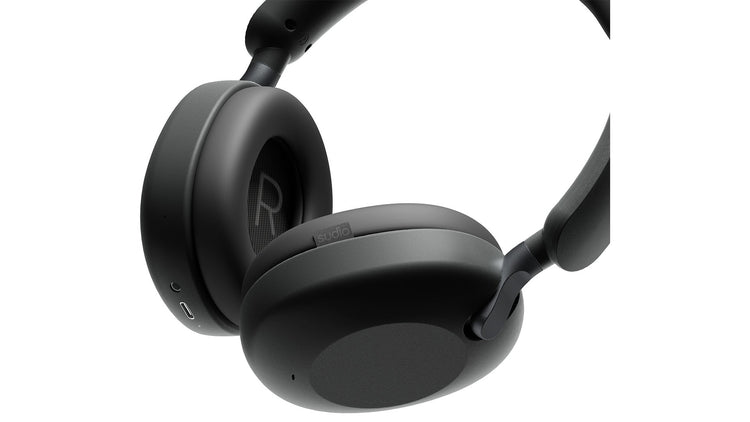 Black over-ear headphones on a white background