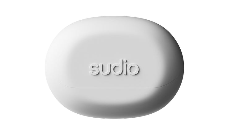 White electronic device with 'sudio' branding on a white background