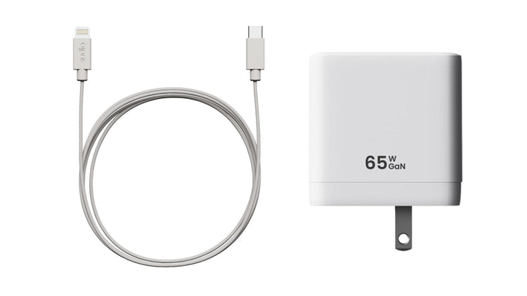 White power adapter with cable on a white background