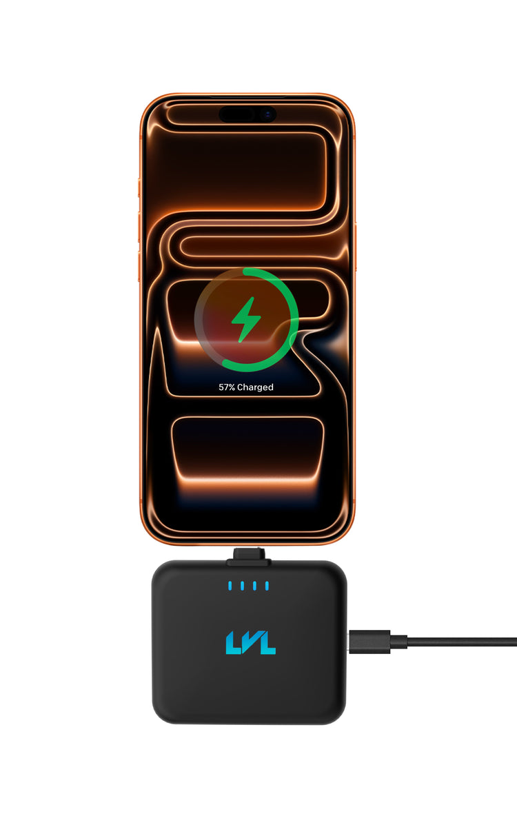 Smartphone with a charging display and a charging adapter on a white background