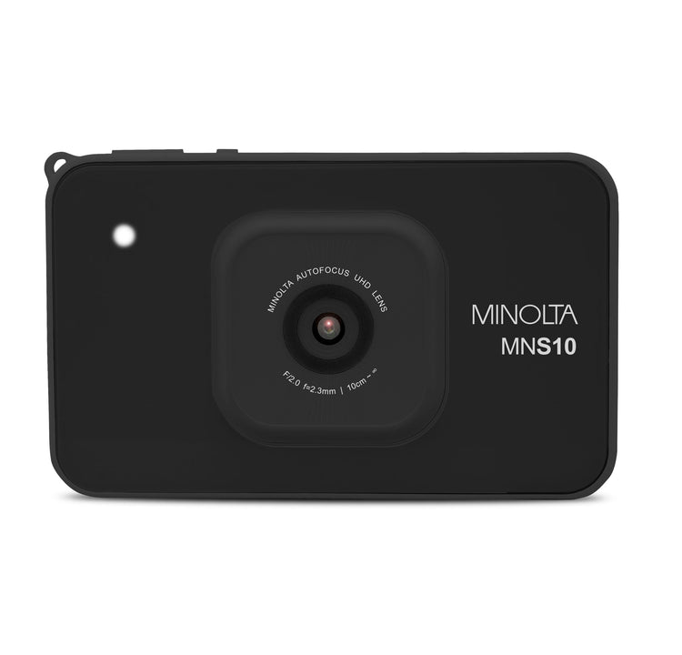 Black Minolta MNS10 camera on a white background