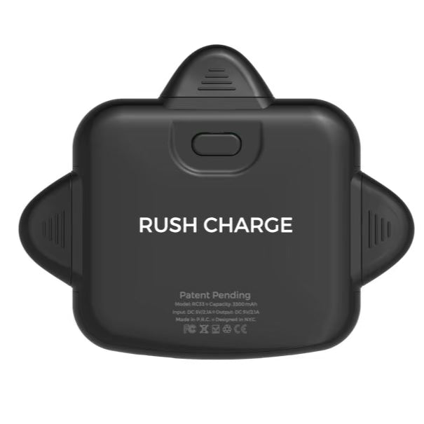 Black 'Rush Charge' device on a white background