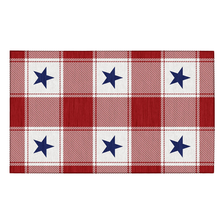 Plaid mat with blue star pattern on a white background