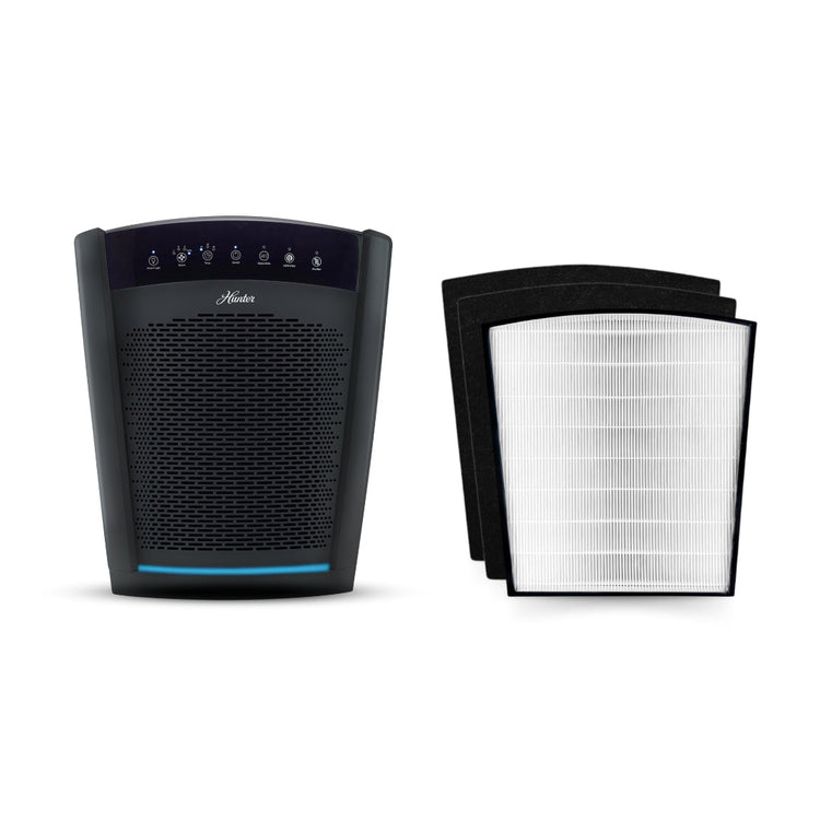 Air purifier with replacement filters on a white background
