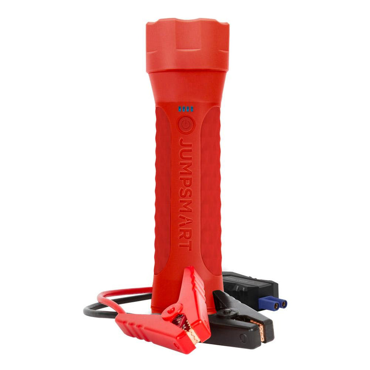 Red 'Jumpsmart' jump starter device on a white background