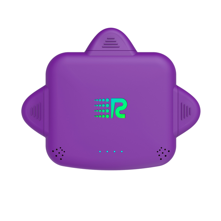 Purple device with a green logo on a white background