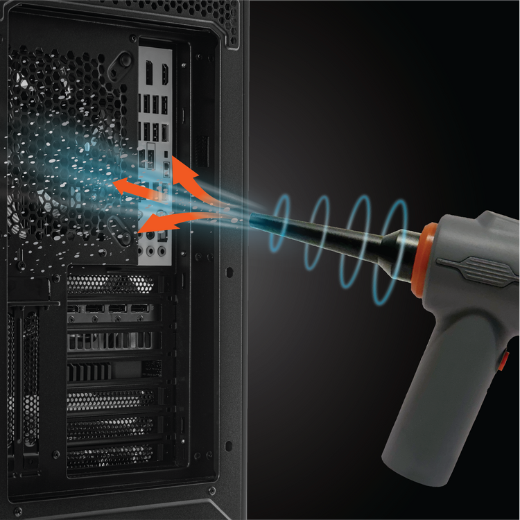 Computer case with a cleaning tool simulating dust removal