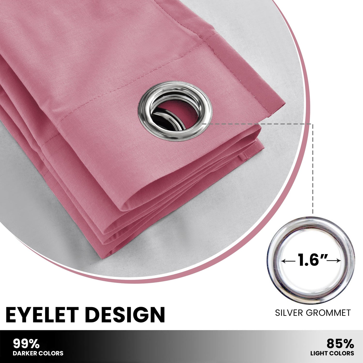 Pink curtain with silver grommet on a white background