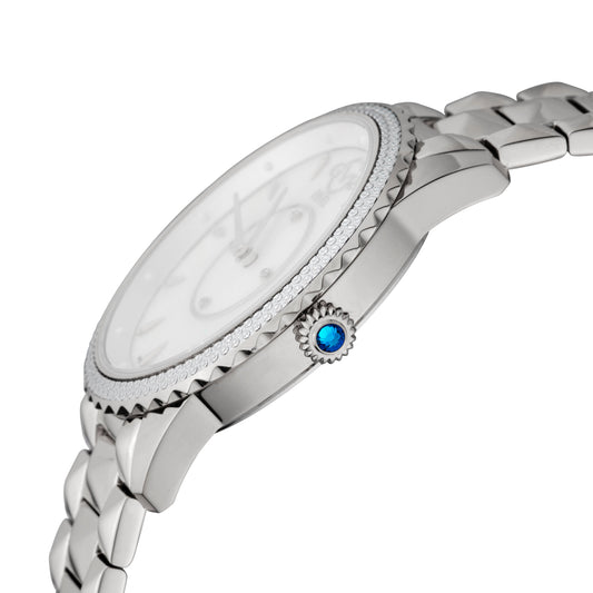 Silver watch with diamond accents on a white background