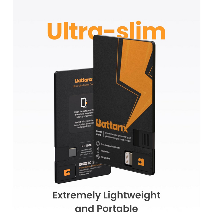 Battanix ultra-slim power bank with orange accents on a white background