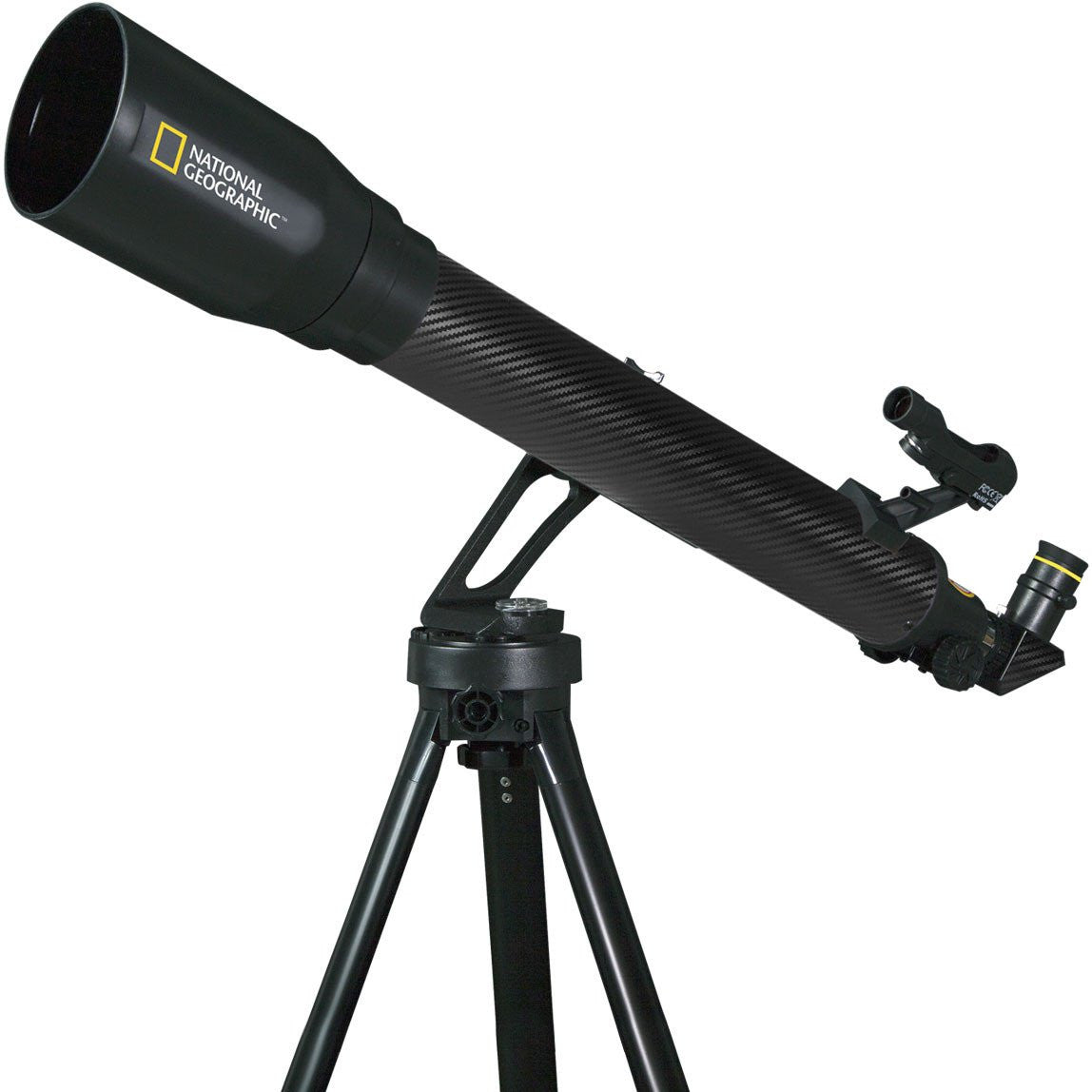 Black telescope with National Geographic logo on a white background