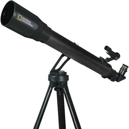 Black telescope with National Geographic logo on a white background