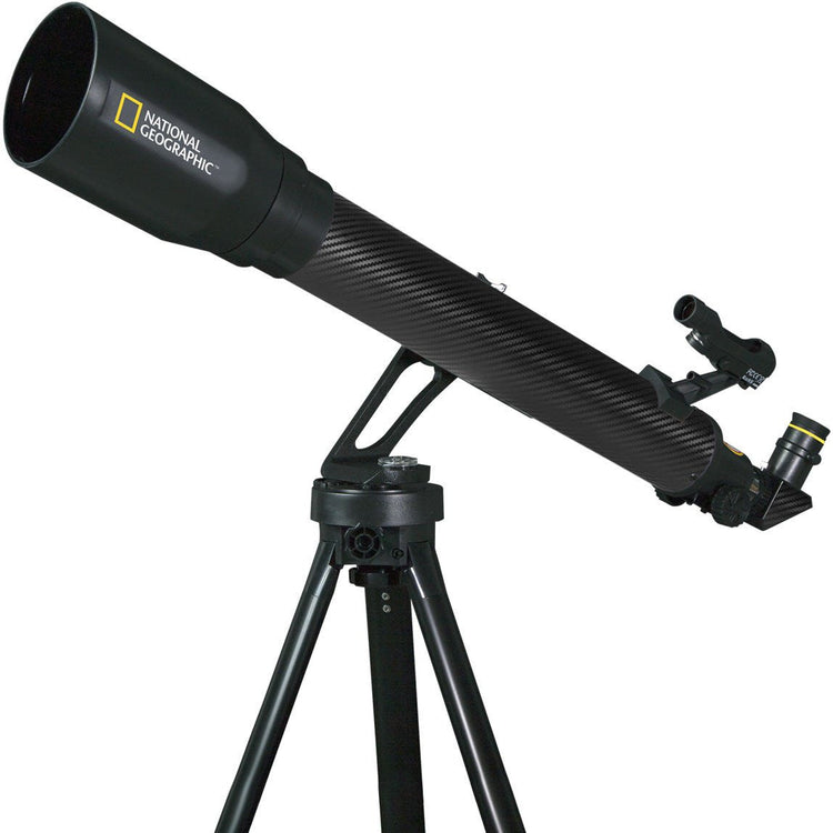 Black telescope with National Geographic logo on a white background