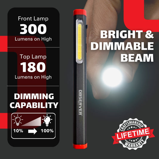 Penlight with red end cap and 'Observer' branding on a white background