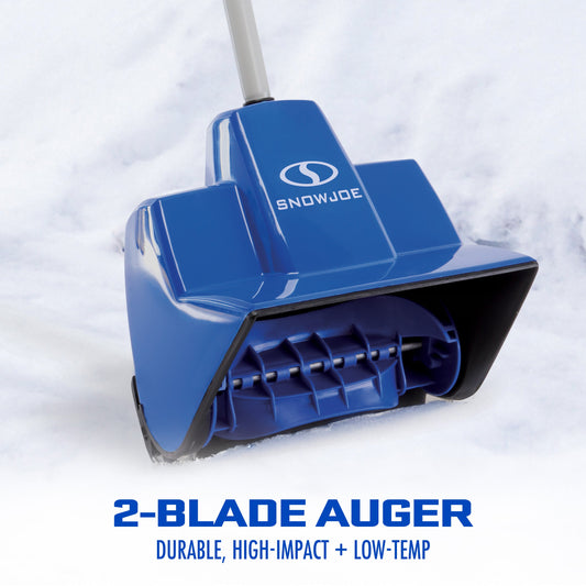 Blue snow shovel with attachments on a white background
