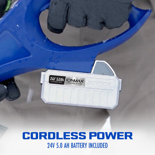 Blue snow shovel with attachments on a white background