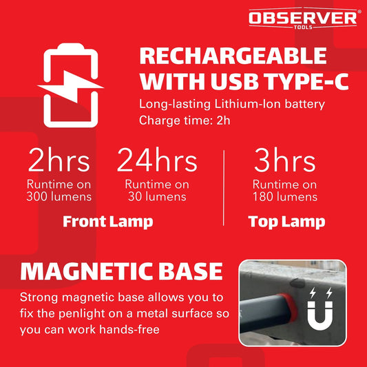Penlight with red end cap and 'Observer' branding on a white background