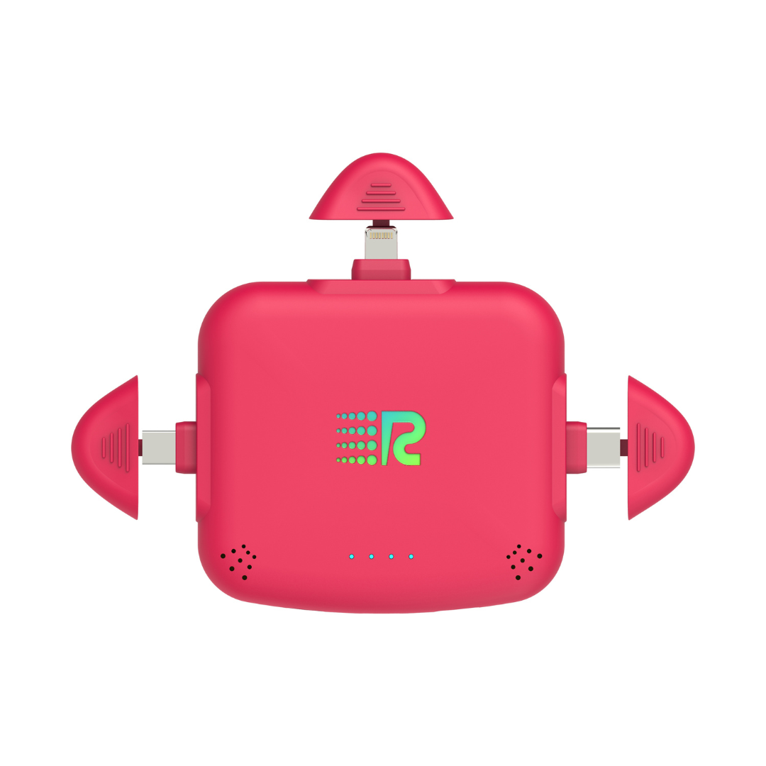 Pink electronic device with a logo on a white background