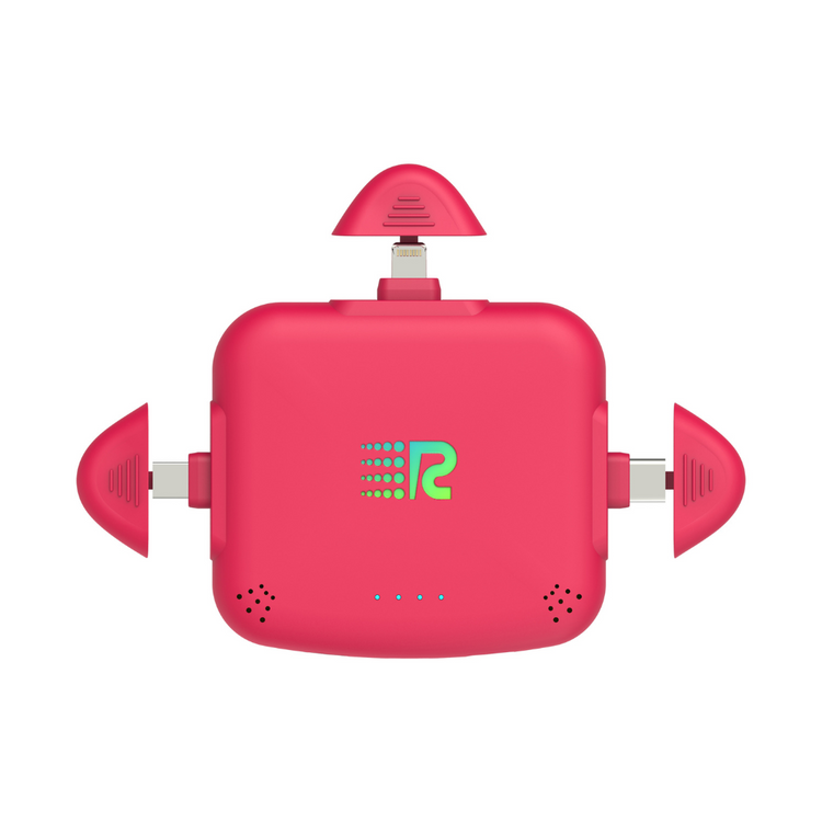 Pink electronic device with a logo on a white background