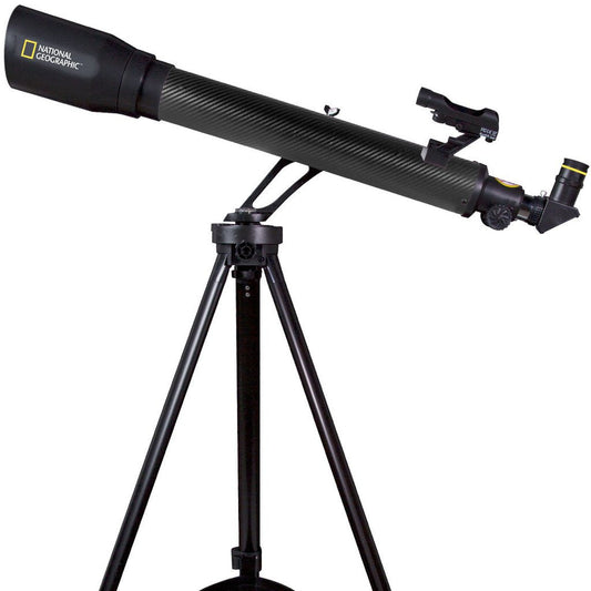 Black telescope with National Geographic logo on a white background