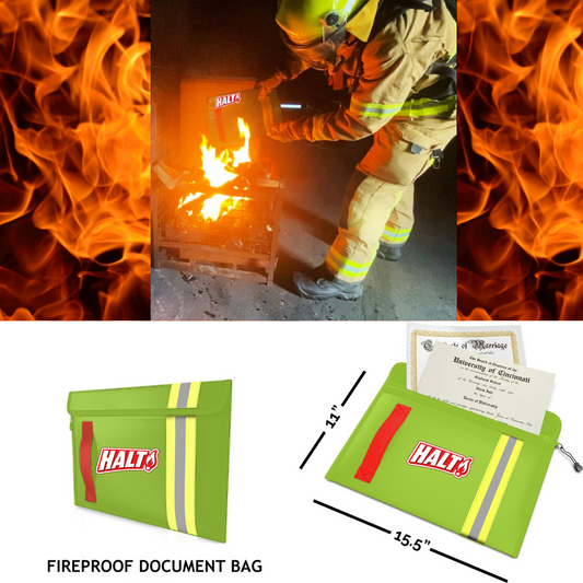 HALT fire fighting products including fire blankets and fire suppression spray on a white background