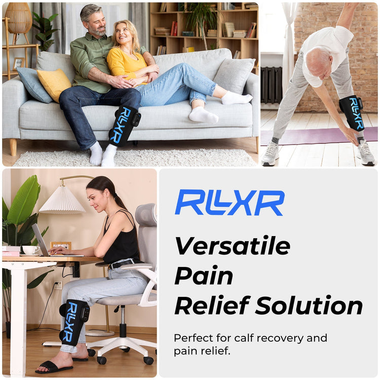 Collage of people using RIVR products for pain relief in various settings.