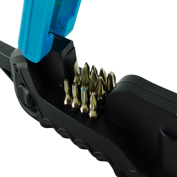 Close-up of a tool with metallic spikes on a white background
