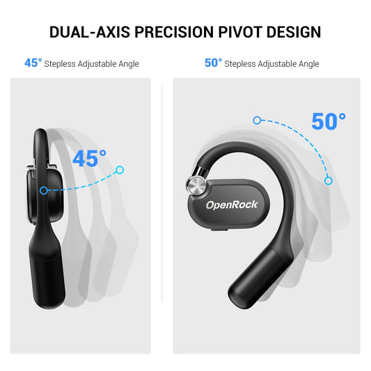OpenRock wireless earbuds with charging case on a white background