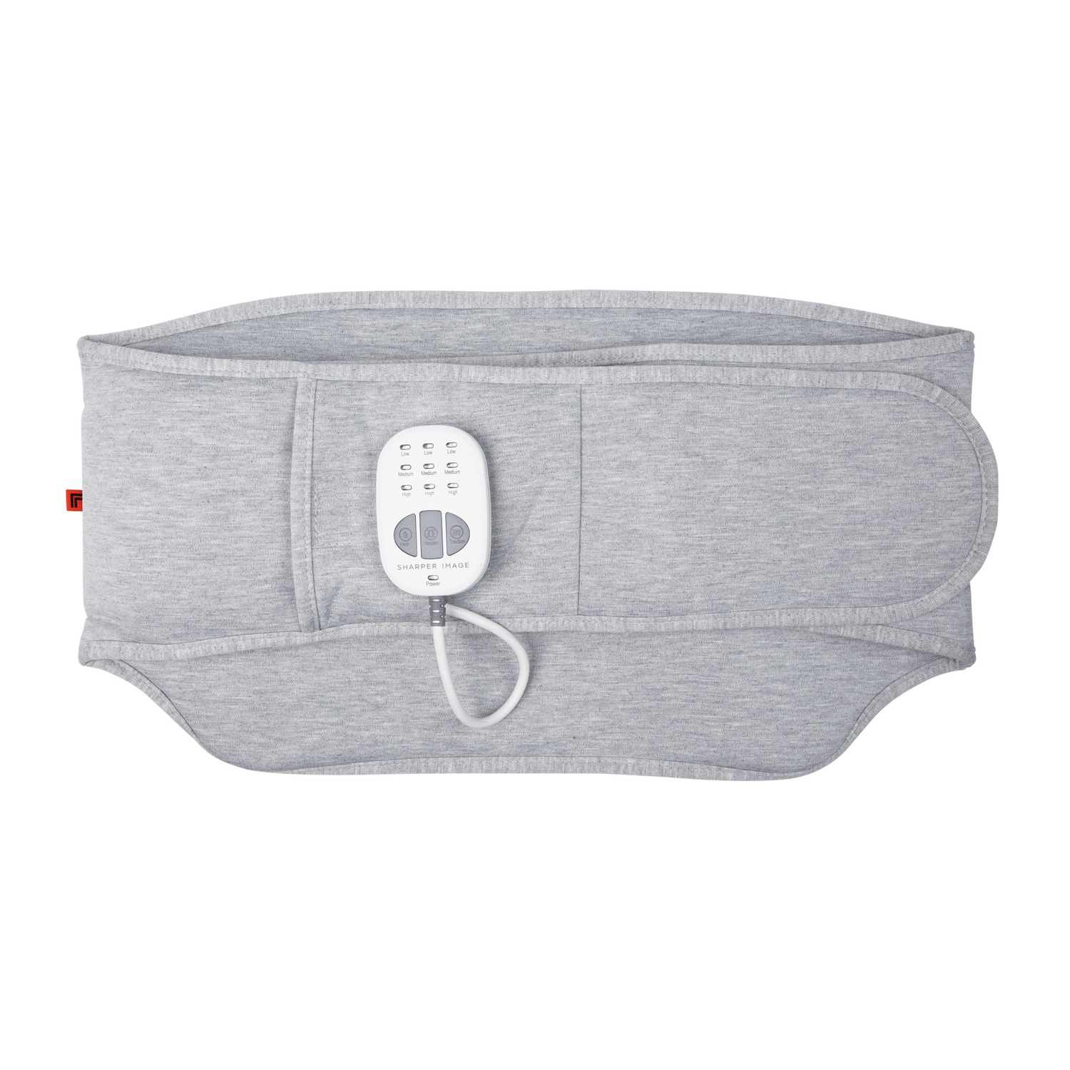 Gray heating pad with a control panel on a white background