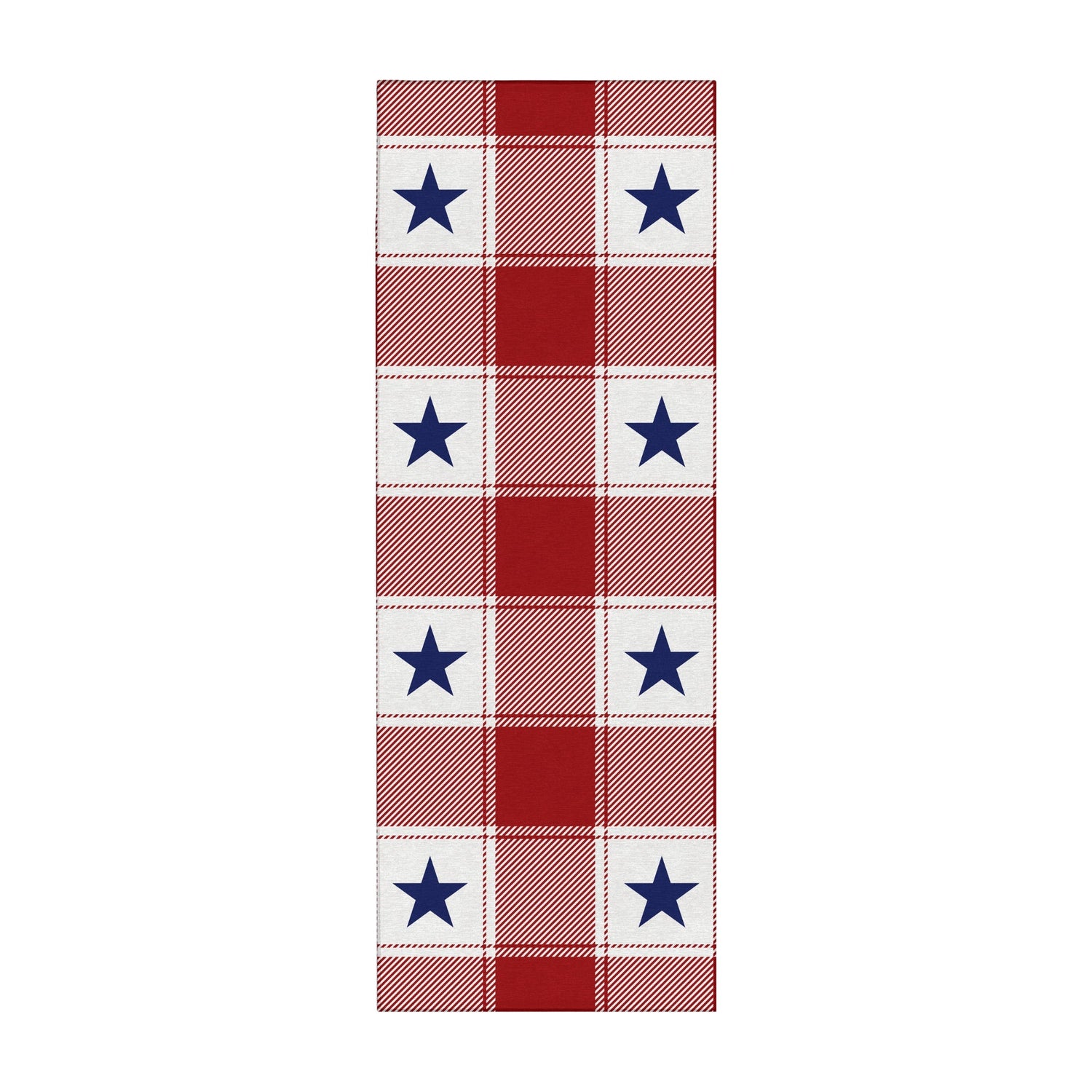Machine washable buffalo plaid stars rug in red white and blue patriotic farmhouse design runner and area rug for kitchen entryway and living room