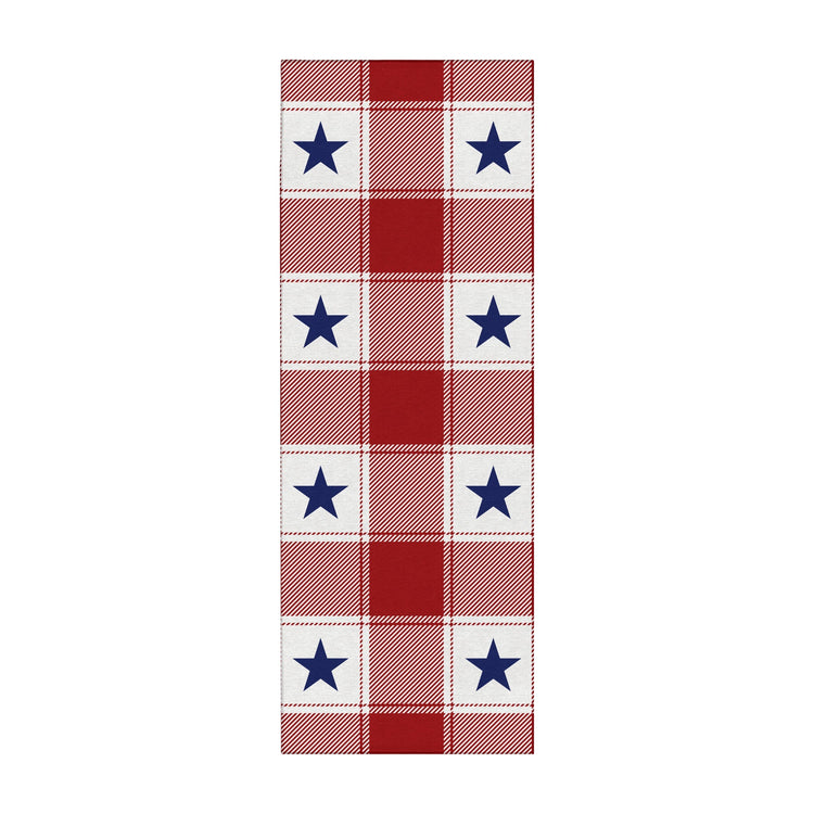 Machine washable buffalo plaid stars rug in red white and blue patriotic farmhouse design runner and area rug for kitchen entryway and living room
