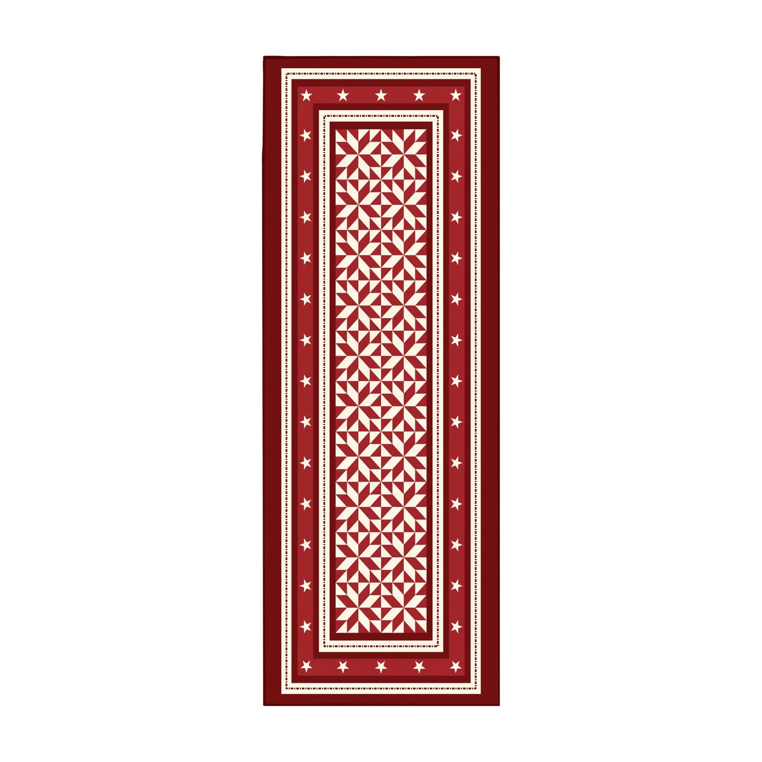 Red and white patterned rug on a white background