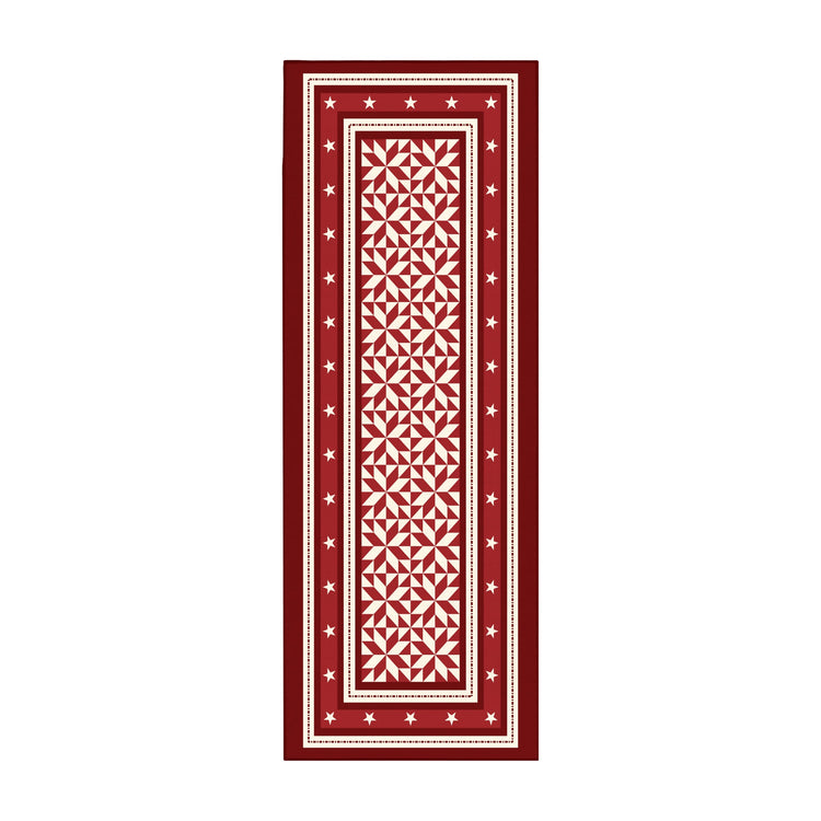 Red and white patterned rug on a white background