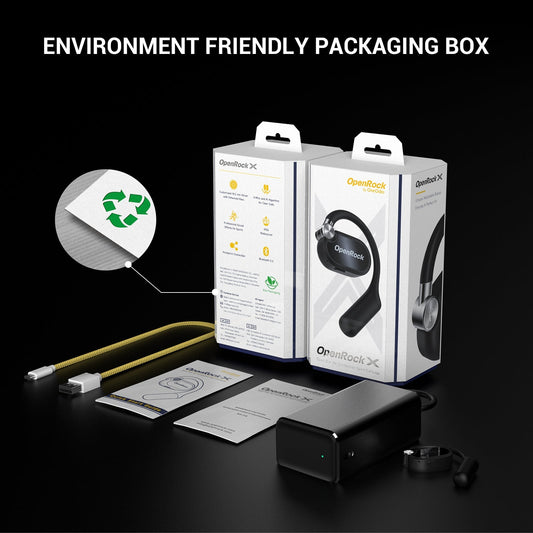 OpenRock wireless earbuds with charging case on a white background