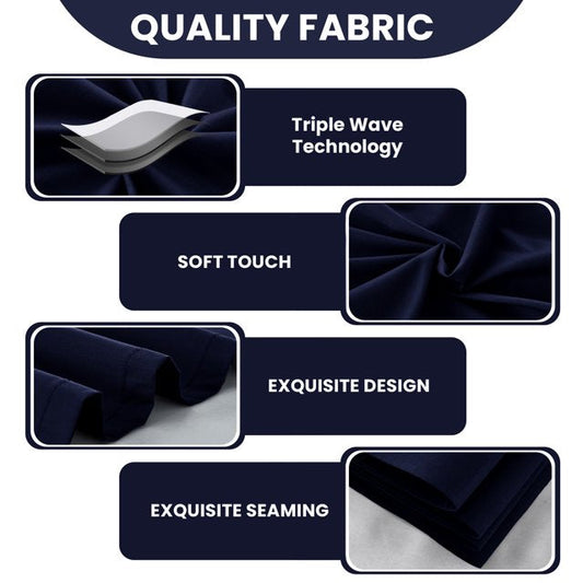 Navy blue curtains with grommets on a white background