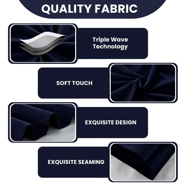 Quality fabric features with images and text on a white background