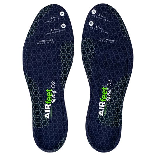 Two pairs of AIRfeet Insoles with packaging on a white background