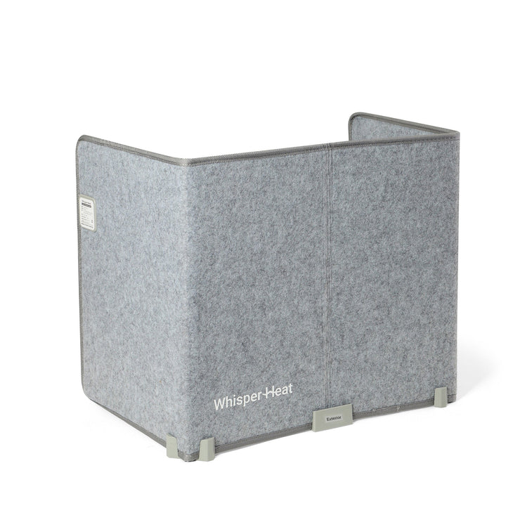Gray pet heating pad with Whisper-Heat branding on a white background