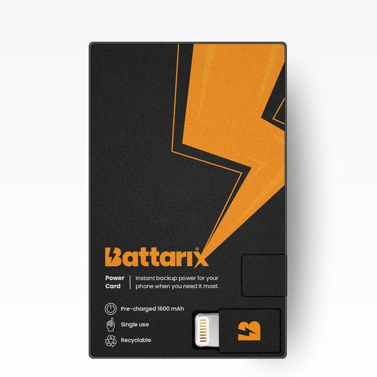 Battarix power card with black and orange design on a white background