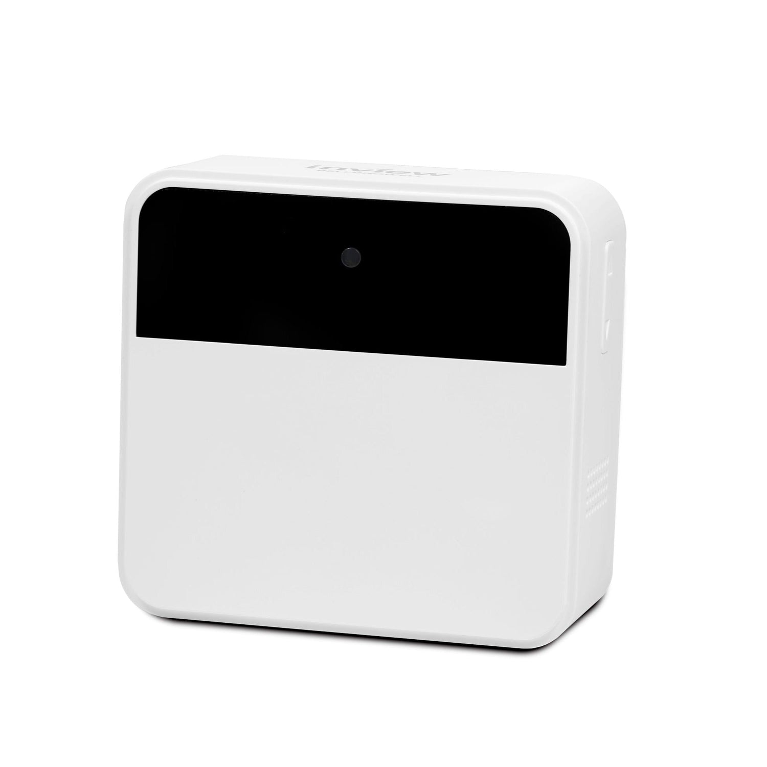 White electronic device with a black screen on a white background