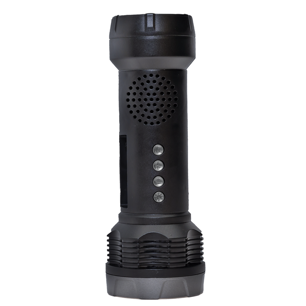 Black flashlight with buttons on a white background