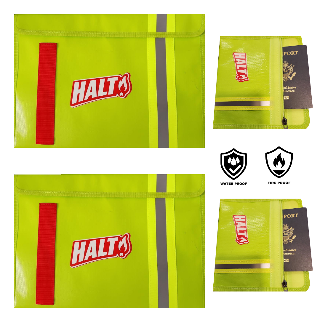 Green pouch with red accents featuring the Halt brand on a white background