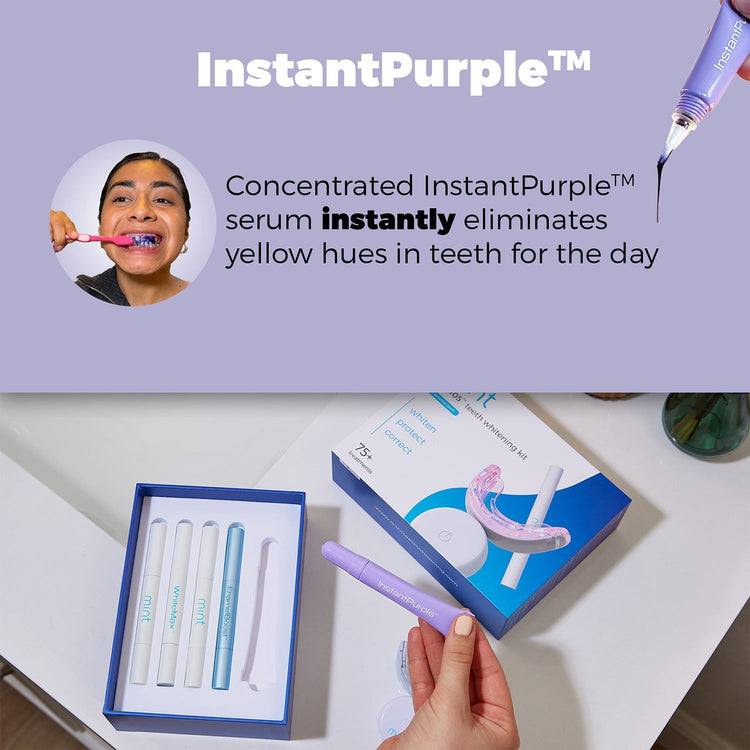 InstantPurple serum packaging and usage on a white surface with a purple background