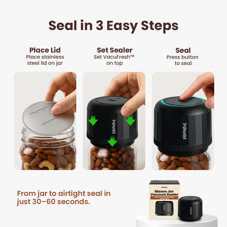 Instructions for using a vacuum sealer on jars with a white background