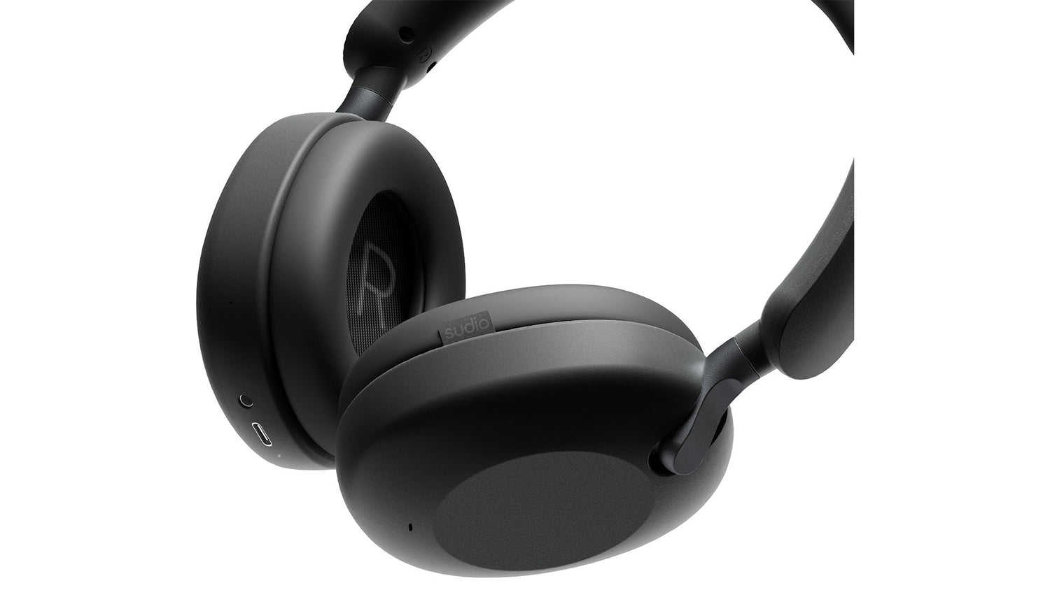 Black over-ear headphones on a white background
