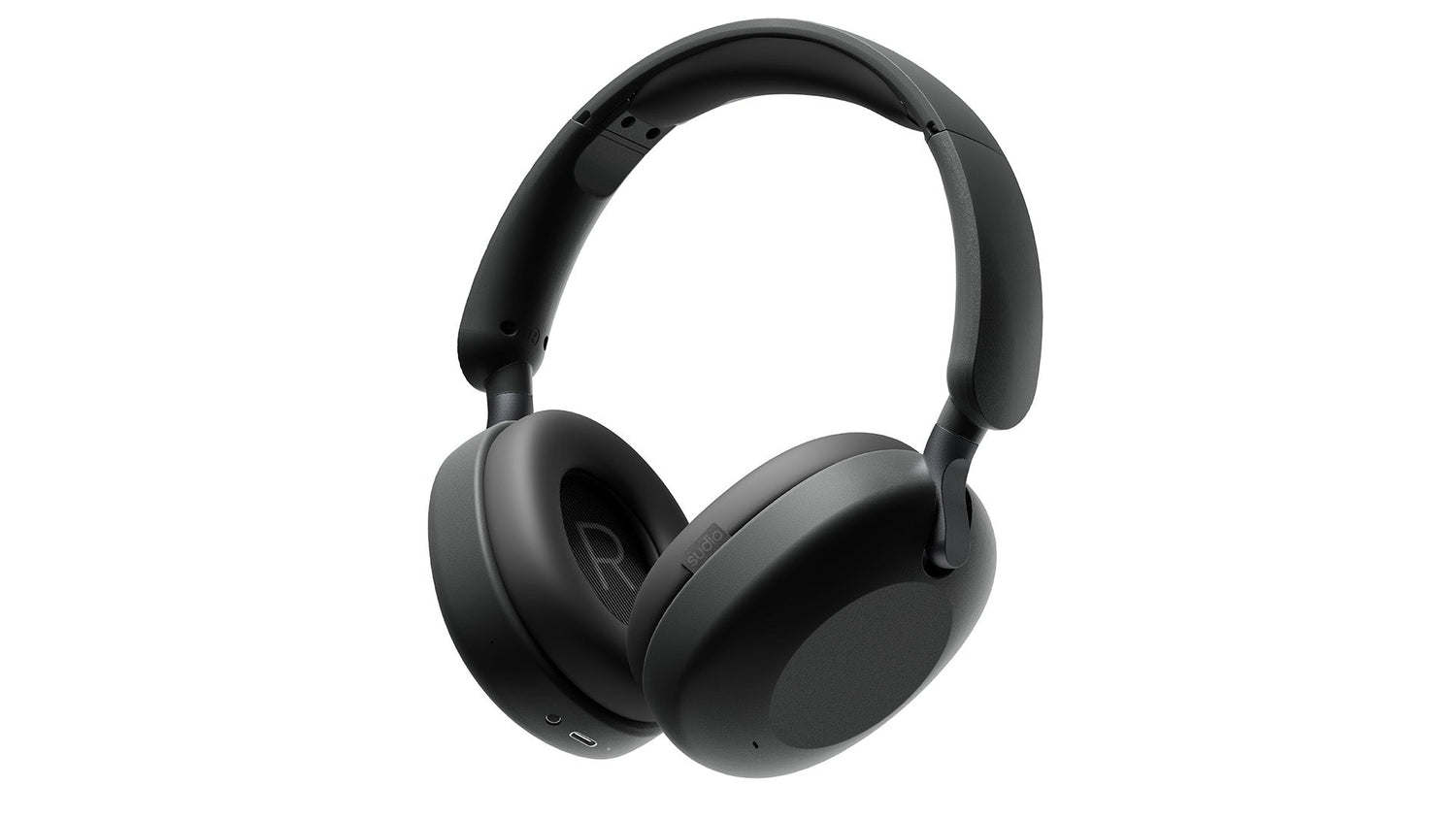 Black over-ear headphones on a white background